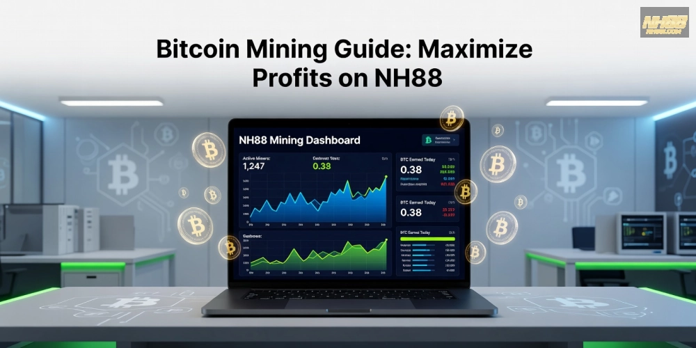 Hình minh họa khái niệm đào Bitcoin trên nền tảng NH88 với giao diện thân thiện.